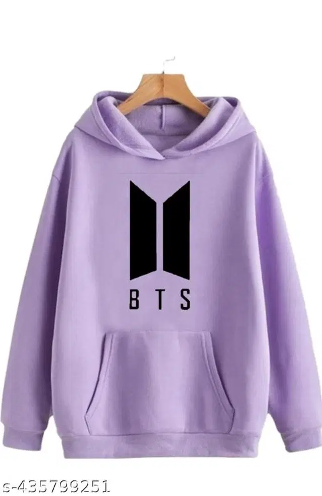 Fleece Printed Hoodie for Women (Lavender, S)
