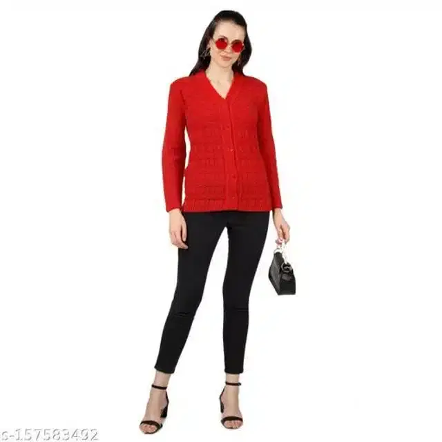 Woolen Sweater for Women (Red, M)