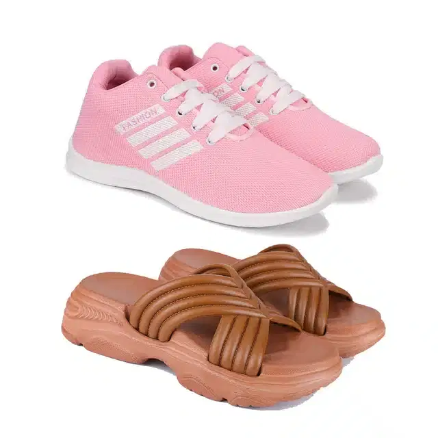 Combo of Casual Shoes & Sliders for Women, Pack of 2 (Multicolor, 6)