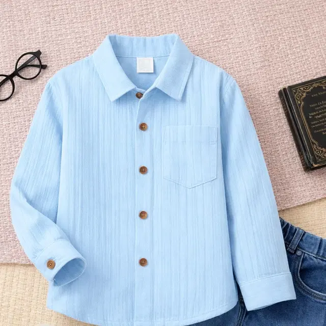 Cotton blend shirt for boys, Blue (0-1 Years)