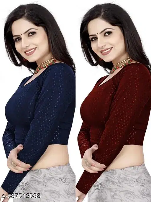 Lycra Ready Made Blouse for Women, Maroon & Blue, Pack of 2 (26)