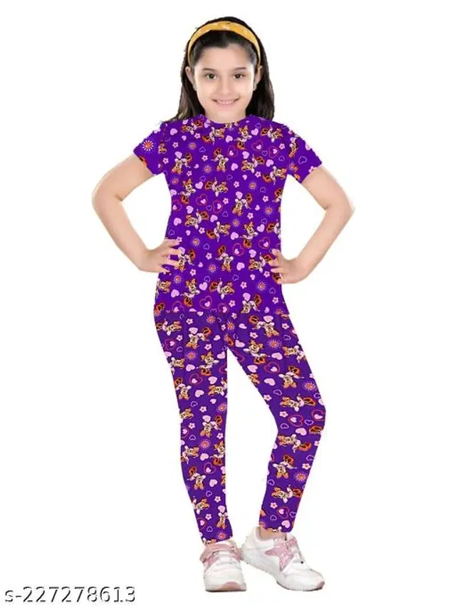 Polycotton Nightsuit for Girls (Purple, 2-3 Years)