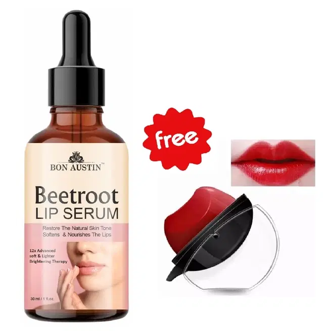 Bon Austin Beetroot Lip Serum, 30 ml with Apple Shaped Lipstick, Red, Set of 2