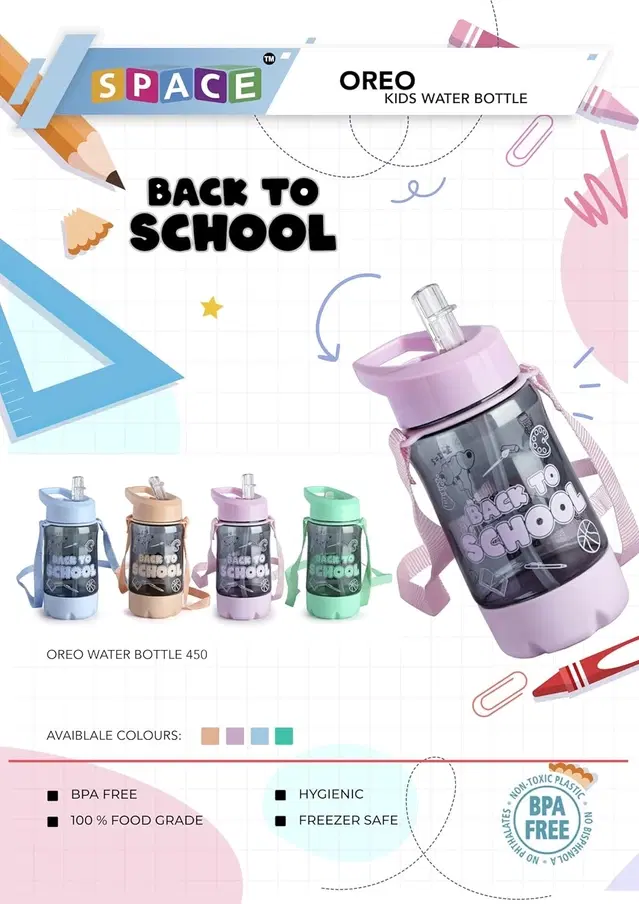 Plastic Water Bottle For Kids ,Multicolour ,(600ML) , Pack Of 2