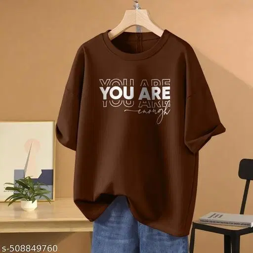 Cotton Blend Printed T-shirt for Women, Maroon (XXS)