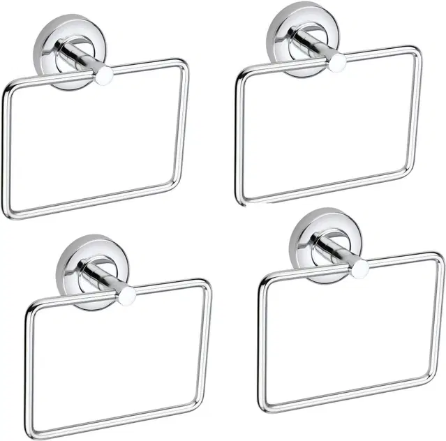 Stainless Steel Multipurpose Towel Ring with Wall Flange, Silver, Set of 4