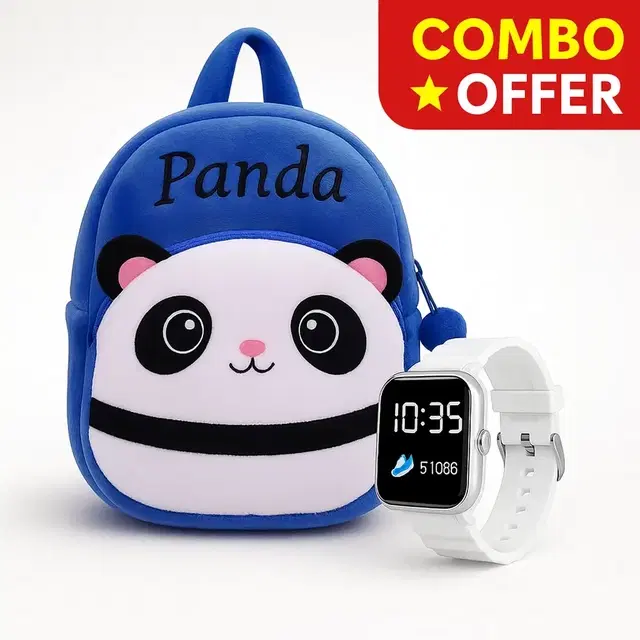 BS Small Kids Bags and Kids Watch Waterproof Ultra LED Display for Boys & Girls Blue and white (Age 2 To 5 Year) set of 2