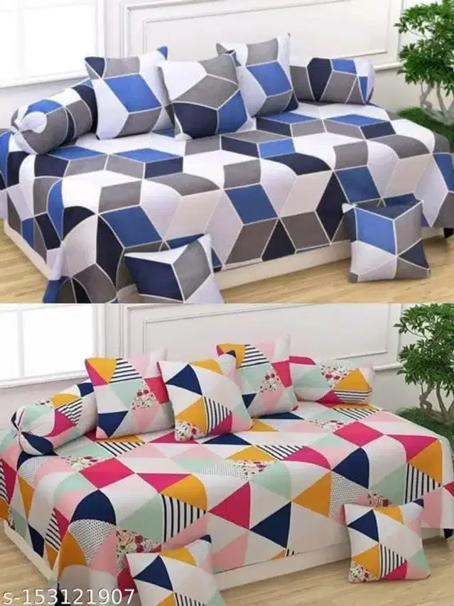Polycotton Diwan Cover Set, Multicolor, Combo of 2