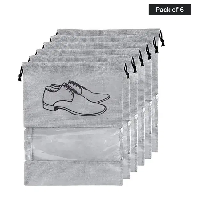 Shoe Storage Bags Travel Shoe & Makeup Accessories Cover Pouch, Gray, Set Of 6 Bags