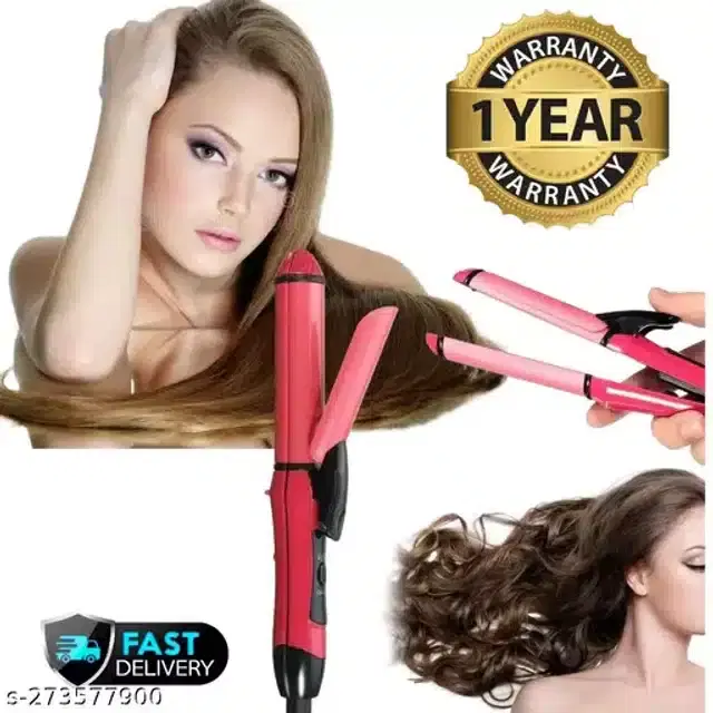 Professional 2 In 1 Hair Straightener And Curler, Pink, 100 W