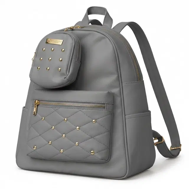 PU Leather Backpack for Women & Girls, Grey (9.6 Ltr)