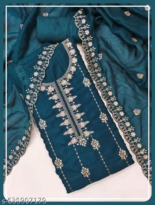 Vichitra Silk Punjabi/All Over Suits (Blue, 6.85 meter for Women (3XL)