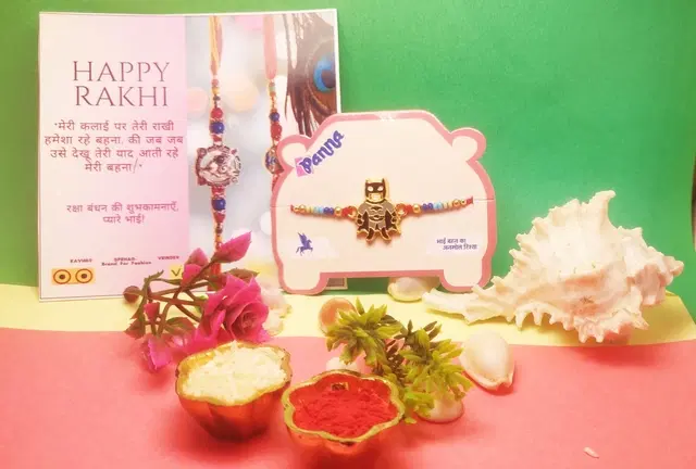 Alloy Rakhi with Greeting Card & Roli Chawal (Multicolor, Set of 1)