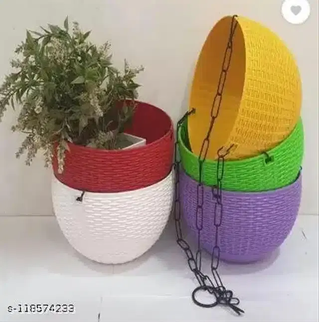 Hanging Flower Pots with Metal Chain, Multicolor, Pack of 5