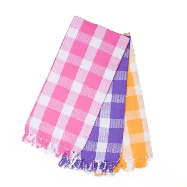 Cotton Checkered Bath Towels, Pack of 3, Multicolor, 60x30 Inches