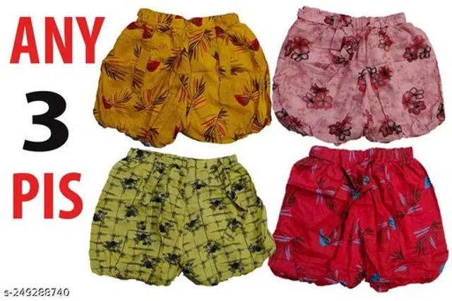 Cotton Shorts for Girls, Pack of 3 (Multicolor, 0-1 Years)