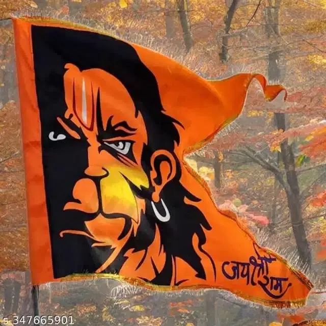 Satin Hanuman Ji Flag, Orange, 30x45 inches