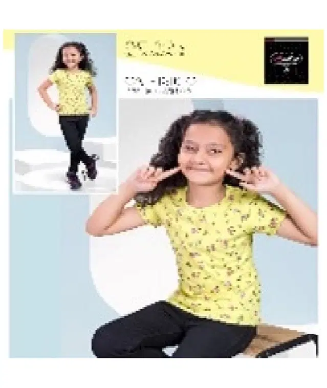 Cotton Printed Tops/Tunics for Girls, Yellow (22)