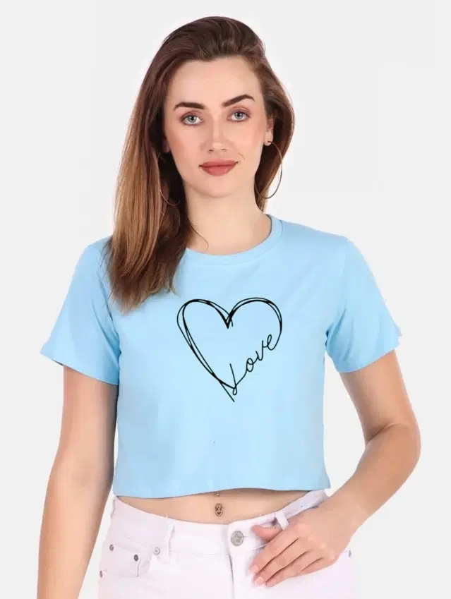 Cotton Blend Printed Tops for Women (Aqua Blue, S)