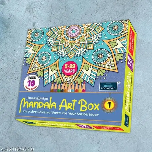 Harmony Design Mandala Art Boxx Part 1 – Unleash your inner artist with 18 beautifully designed mandala sheets and a set of 10 colorful pencils!