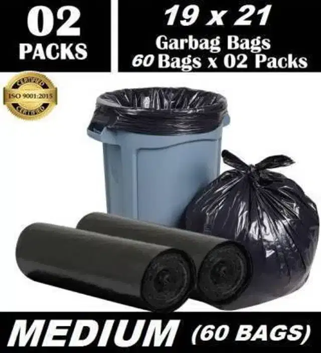 Disposable 60 Pcs Garbage Bags, Black, Set of 2
