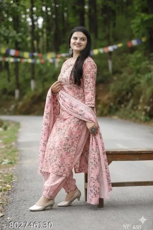 Dupatta Set for Women (Pink, S)