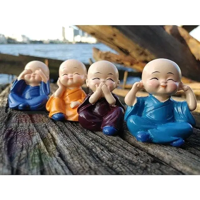 Polyresin Baby Monks Showpiece for Car Dashboard, Multicolor, Pack of 4