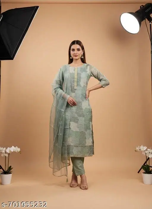 Bandhani Printed Jaipuri Designs Embroidered Top Bottom Duppata for Women (Grey, Un Stitched)