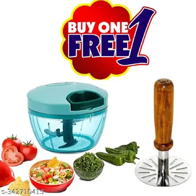 Manual Chopper with Masher, Multicolor, Set of 2