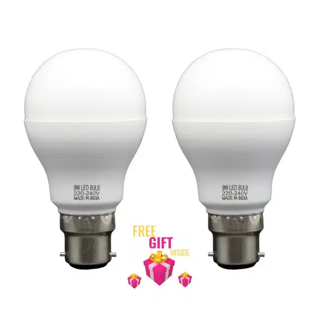 Plastic 9 Watt LED Bulb with Free Gift, White, Pack of 3