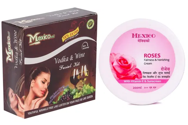 Maxico Herbs Vodka & Wine Facial Kit with Rose Fairness Cream, Pack of 2