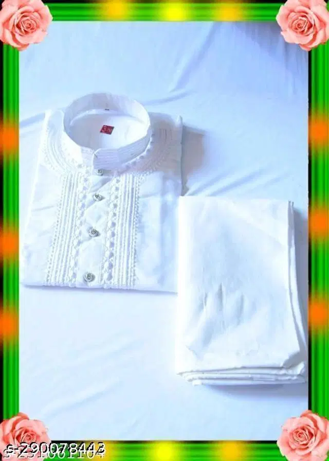 Cotton Embroidered Kurta with Pyjama for Men (White, XXL)