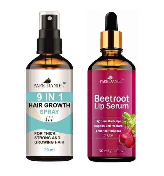 Park Daniel 9 in 1 Hair Growth Spray with Beetroot Lip Serum, 30 ml, Set of 2