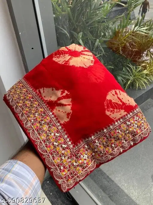 Elegant Saree for Women (Red, Free Size)