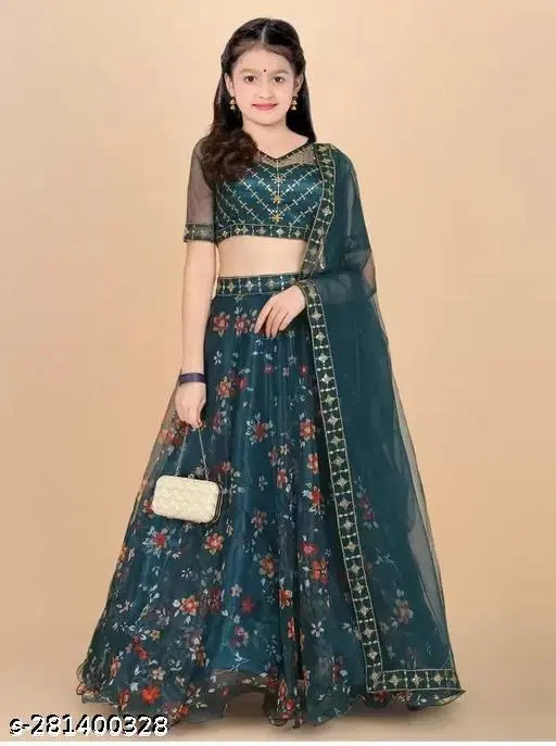 Lehenga Choli for Girls (Teal, 7-8 Years)