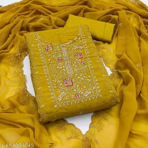 Georgette Punjabi/All Over Suits Semi-Stitched Suits (Yellow, 6.45 meter for Women (XL)