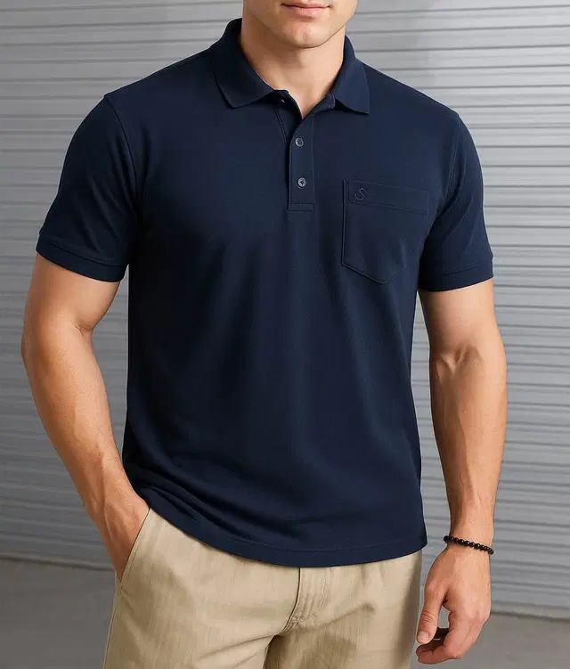 Cotton Blend Solid T-Shirt for Men, Navy Blue (2XL)