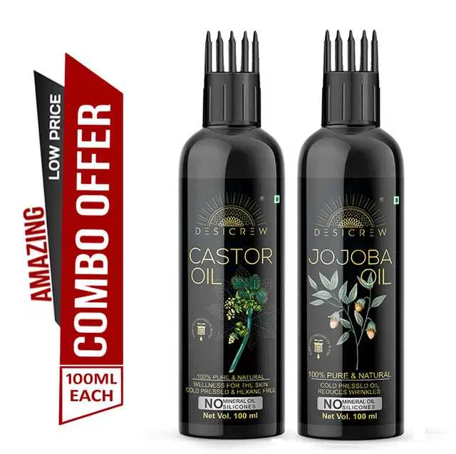 Desi Crew Cold Pressed Pure Castor Oil & Jojoba Oil, Pack Of 2, 100 ml, KGE-141