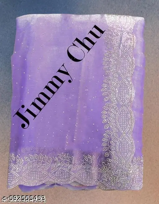 Organza Embroidered Saree For Women, Purple