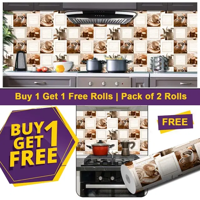 Vinyl Wallpaper for Kitchen Wall, Multicolor, 100x40 cm, Pack of 2