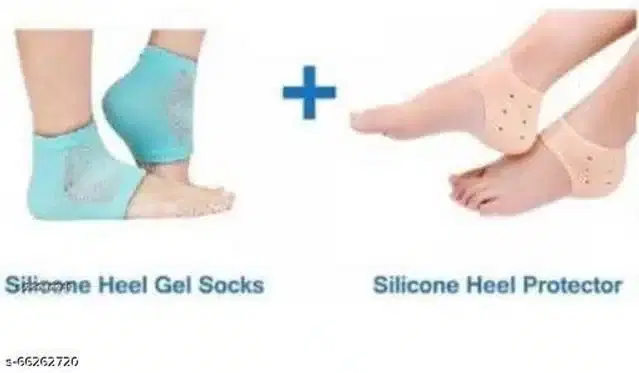 Silicone Gel Heel Socks with Heel Protector for Unisex, Beige, Set of 2