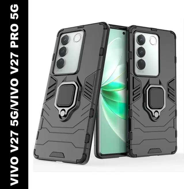 Armor -Back Cover for vivo V27, Transparent, Black, Shock Proof, Pack of: 1