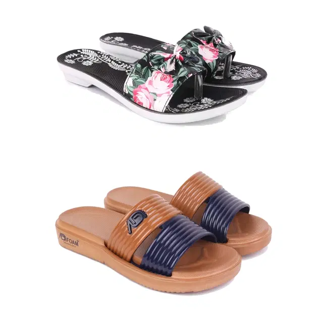 Combo of Sliders & Flats for Women, Set of 2 (Multicolor, 6)