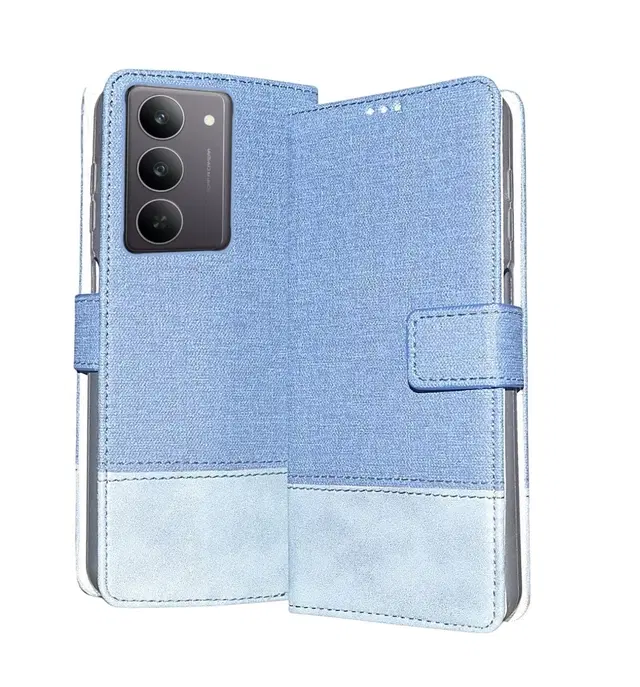 Artificial Leather Mobile Flip Cover for Realme Rmx3944 / 80X / 14X 5G, Blue