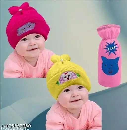 Solid Cap with Bottle Cover for Baby, Set of 3 (2 Pcs) (Multicolor)