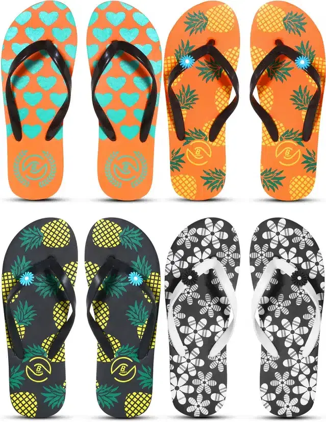 Flip Flops for Women, Pack of 4 (Multicolor, 5)