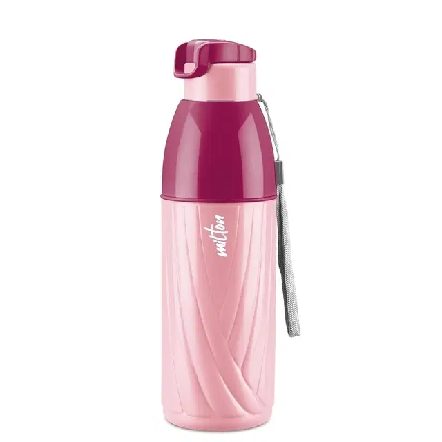Milton Steel Indus 600 Thermoware PU Insulated, 500 ml Water Bottle with Straw for Kids, Leak Proof Flip Top Sipper Lid Bottle, School, Picnic, Easy to Carry Belt, Pink