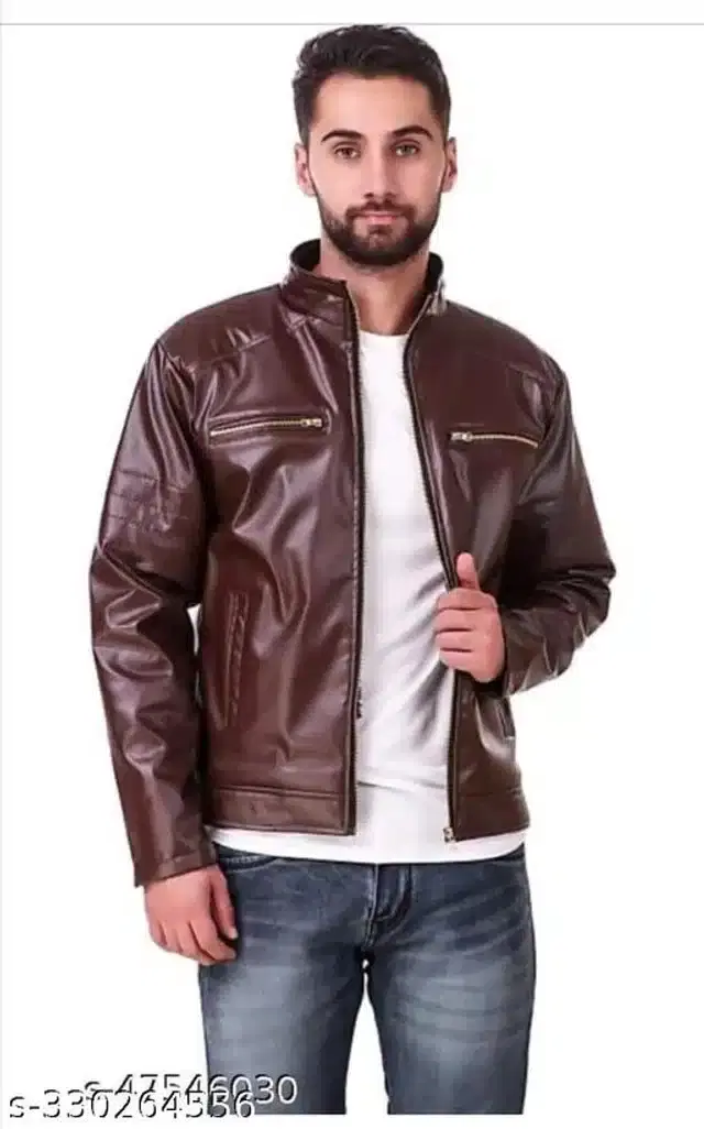 Synthetic Jacket for Men (Dark Brown, M)