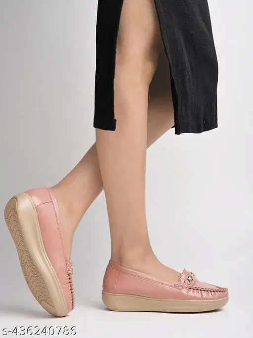 Shoetopia Solid Synthetic Loafers for Girls (Peach, 3.0)