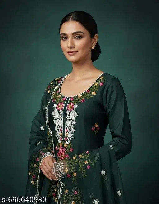 Jaipuri Style Kurti for Women (Green, Un Stitched)